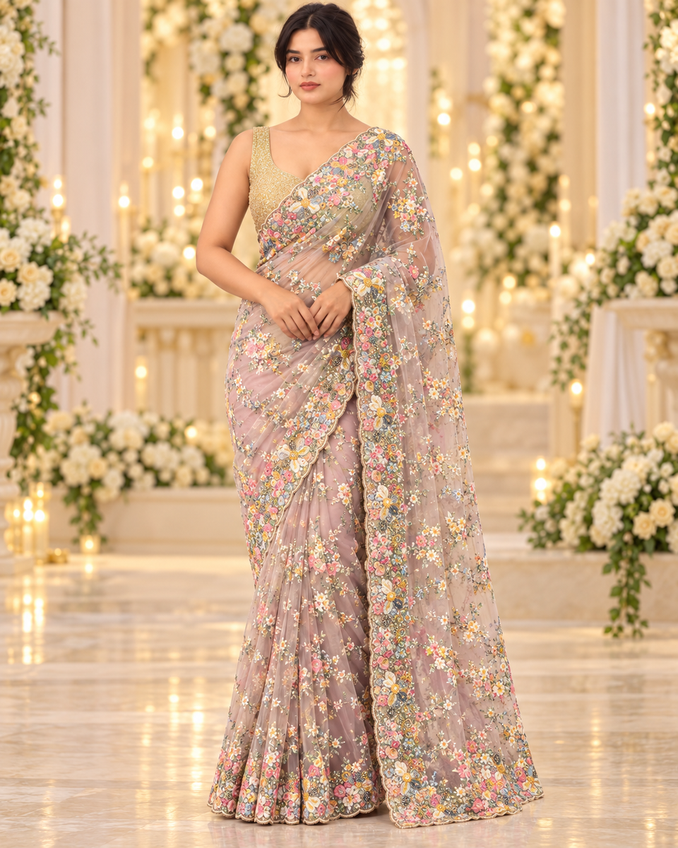 Gulbahar Blush Floral Embroidered Saree