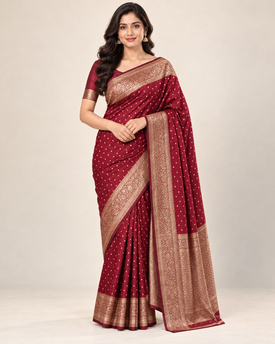 Maroon Art Silk Banarasi Saree with Blouse Piece