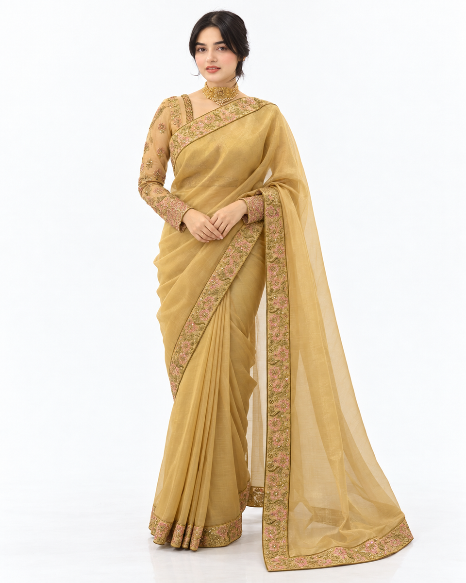 Sunehri Gul Floral Embroidered Saree